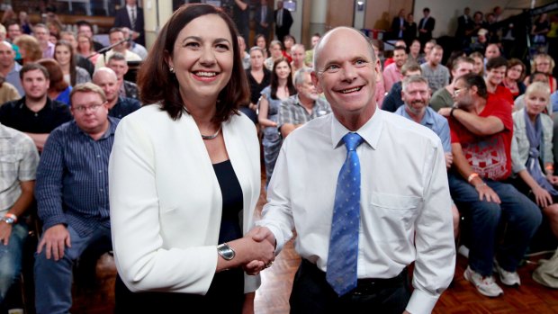 Opposition Leader Annastacia Palaszczuk and Premier Campbell Newman at the People's Forum.