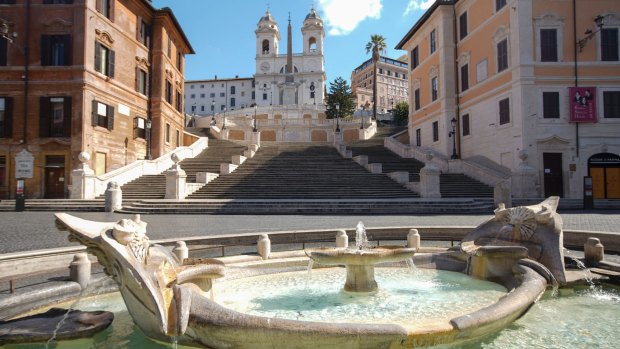 Looking back towards the Spanish Steps in Rome, devoid of people during lockdown.
