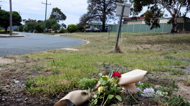 The scene of a fatal motorcycle accident in Munro Road, Queanbeyan. It is believed the driver collided with the sign.