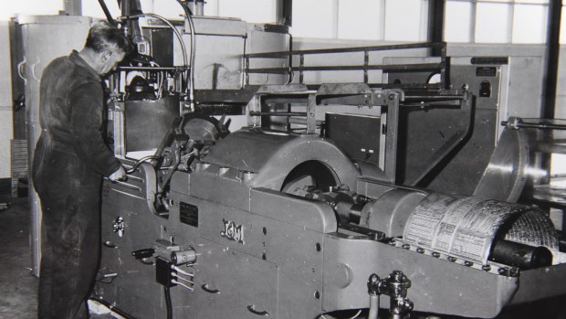 An historic image of The Canberra Times presses. The newspaper changes format from broadsheet to compact on July 16, 2016.