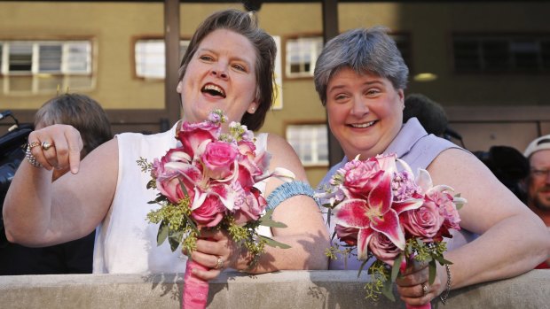 Just married: Mary Bishop and Sharon Baldwin were the lead plaintiffs who challenged Oklahoma's ban.