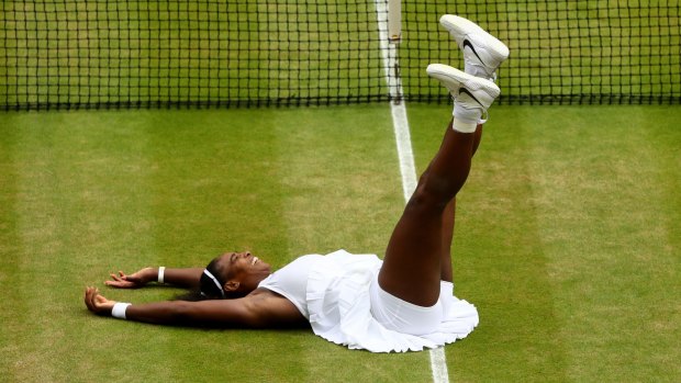 Serena Williams celebrates her 22nd major title.
