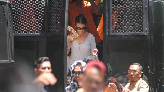 Sara Connor arriving at court in Denpasar on Monday afternoon.
