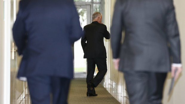 Communications Minister Malcolm Turnbull arrives for the vote.