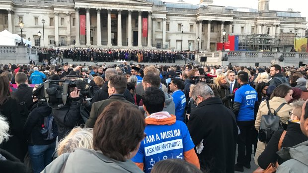 A vigil at Trafalgar Square for the victims of the attack at Westminster.