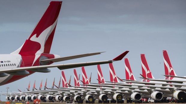 Qantas and Jetstar planes grounded at Avalon Airport. 