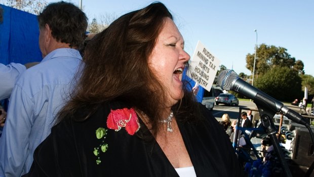 Mining magnate Gina Rinehart at a mining tax protest.