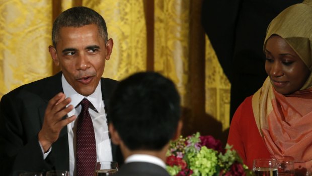 US President Barack Obama talks at an Iftar dinner celebrating Ramadan at the White House.