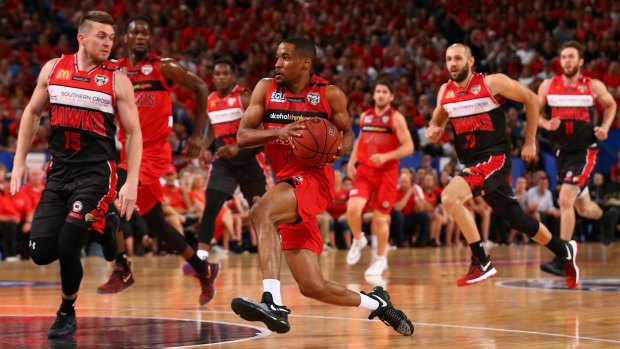 Grand Final MVP Bryce Cotton of the Wildcats drives to the basket during game three between the Perth Wildcats and the Illawarra Hawks.