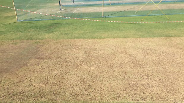 The pitch at Maharashtra Cricket Association Stadium before the first Test.