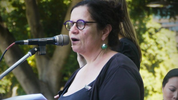 Jenna Price speaks at the International Women's Day march in 2016.