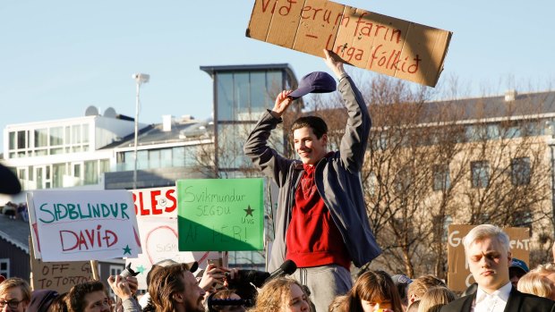 Protesters in Reykjavik.