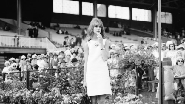 Jean Shrimpton attends Derby Day at Flemington Racecourse in Melbourne.