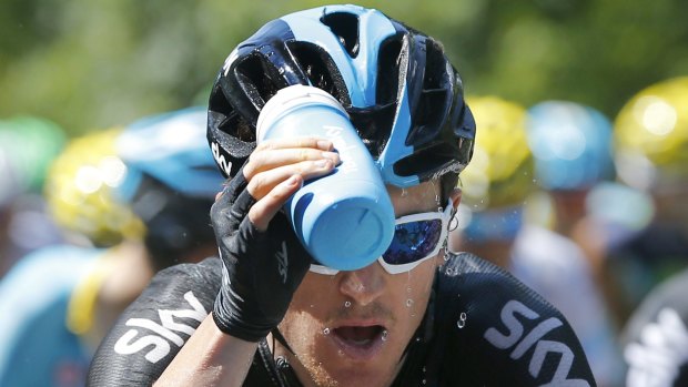 Geraint Thomas: "I head butted the wooden pole thing, and luckily there was a barrier thing that stopped me falling."