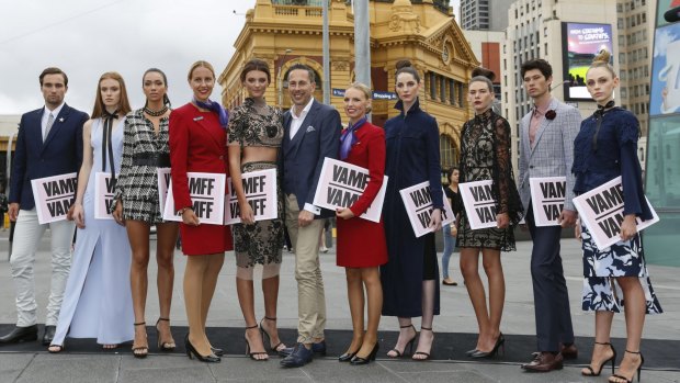 Graeme Lewsey (centre) launched the Melbourne Fashion Festival program.