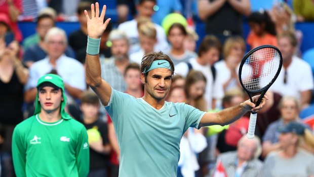 Roger Federer celebrates his win on Monday.