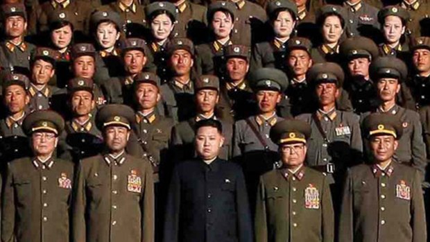 Kim Jong Un with North Korean soldiers. 