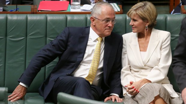 Prime Minister Malcolm Turnbull and Minister for Foreign Affairs Julie Bishop during Question Time in February.