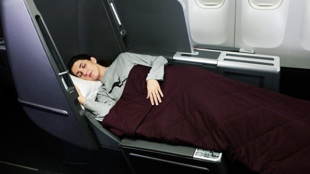 Qantas 747-400 business class: A fully-flat bed makes all the difference.