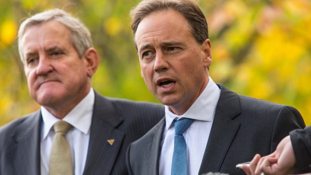 Environment Minister Greg Hunt, pictured with Industry Minister Ian Macfarlane, in Melbourne on Friday.