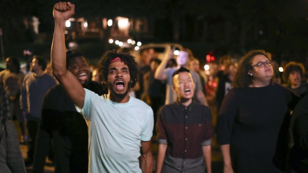 Angry demonstrators in St Paul, Minnesota.