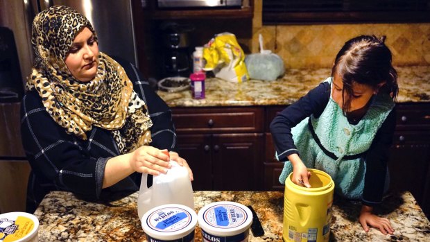 Dalal Alia and her daughter Yara Dalati  at their home in Anaheim, California. Dalal Alia is originally from Syria and has family she fears are in danger and will now not be able to reach the US.
