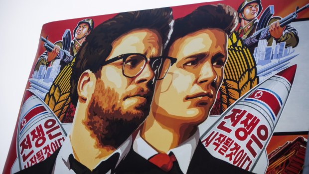 A banner for <i>The Interview</i> posted in Hollywood.