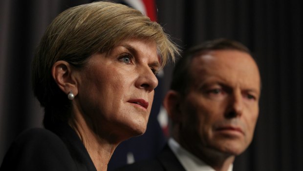 Foreign Affairs Minister Julie Bishop and Prime Minister Tony Abbott pictured addressing the media after the executions of Andrew Chan and Myuran Sukumaran early on Wednesday morning.