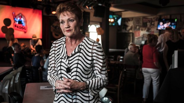 Pauline Hanson at a meeting at the Padington Ale House in Perth.