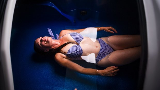 Karleen Minney inside the Apollo float tank.