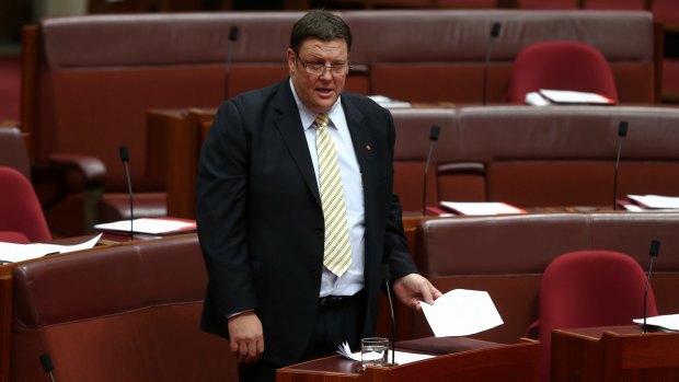PUP Senator Glenn Lazarus in the Senate, Parliament House in Canberra.