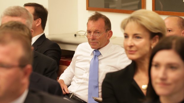 Mr Abbott during the joint party meeting in Canberra on Tuesday.
