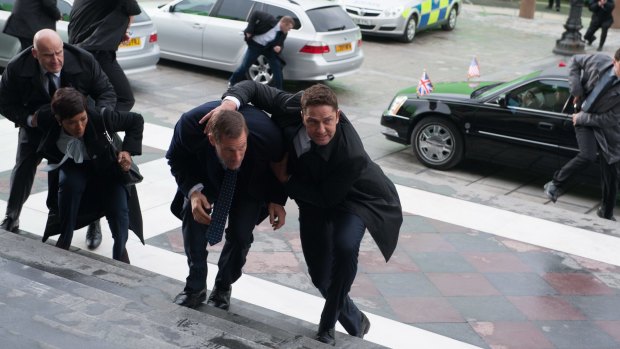 Action man Gerard Butler (centre right) doing his thing amidst a familiar pattern of mayhem.