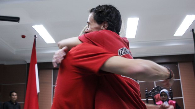 Rebecca Prosser and Neil Bonner embrace after learning they would be released within days.