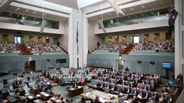 The glass enclosed public gallery above Parliament's House of Representatives.