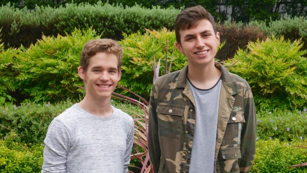 Eduard Geyl (L) and friend Dominik Strbik (R) from Cherrybrook Tech High received their HSC results on 15 December 2016.?