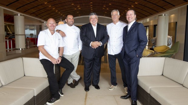 Matt Moran, Guillaume Brahimi, John Symond, Peter Doyle, Neil Perry at John Symond's home. 