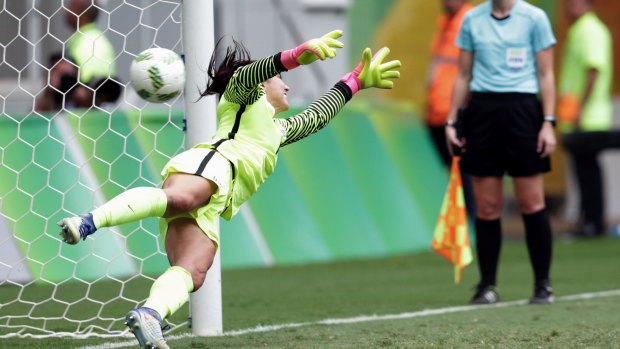 Solo fails to stop a penalty against Sweden.