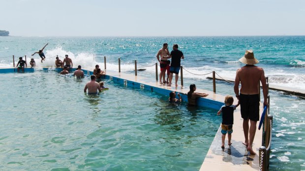 Swimmers cool off at South Curl Curl Pool.