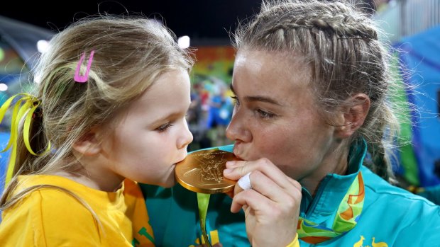 Nicole Beck with her daughter Sophie in Rio.