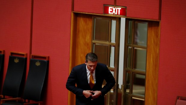 Senator Cory Bernardi departs the Senate after resigning from the Liberal Party.