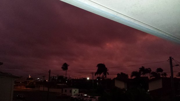 The sky turned red in Mackay as Tropical Cyclone Marcia approached on Thursday night.