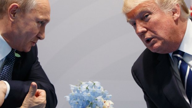 US President Donald Trump meets with Russian President Vladimir Putin  in Hamburg. 