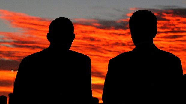 Prime Minister Tony Abbott and Opposition Leader Bill Shorten during the service.