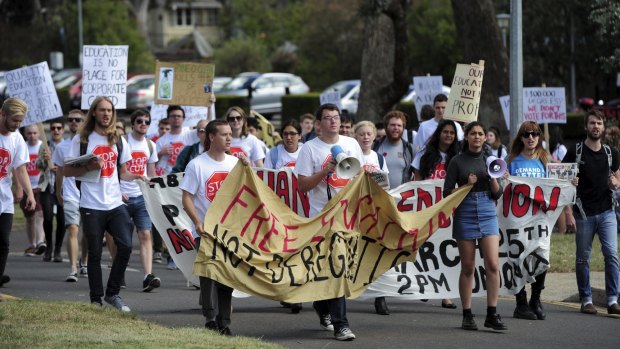 Student protesters slam the government's proposed higher education reforms at the ANU Wednesday afternoon.