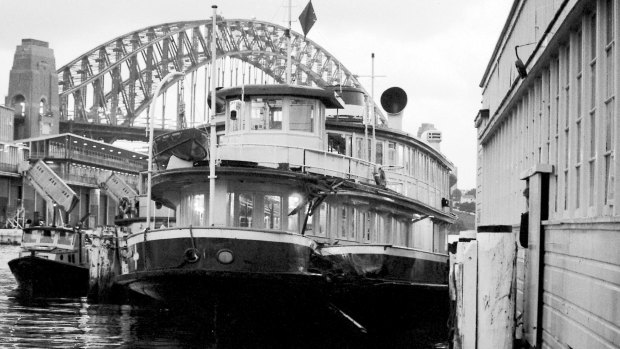The damaged ferry Kanangra, pictured at Circular Quay in Sydney on 5 November 1984, following a collision with the ferry North Head.