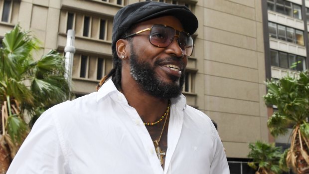 Chris Gayle arrives at the NSW Supreme Court on Thursday.