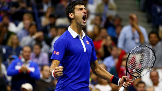 Champion: Novak Djokovic celebrates during his win over Roger Federer.
