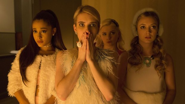 <i>Scream Queens</i>: From left are guest star Ariana Grande, Emma Roberts, Abigail Breslin and Billie Lourd. 