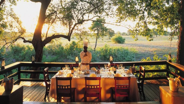 The Selati dining deck overlooks the riverbed.
